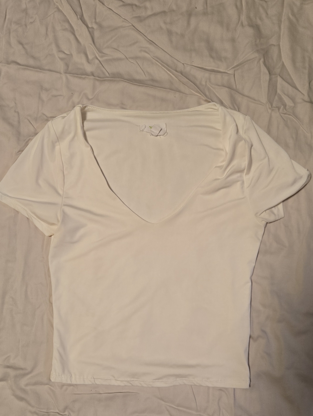 Women's White V-Neck Short Sleeve Top - Soft, Thick Fabirc